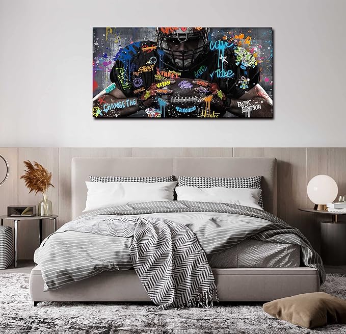 JKWALL77 American Football Canvas Wall-Art for Bedroom - Room Decor for Teen Boys - Graffiti Wall Art Ready to Hang Size 40" x 20"