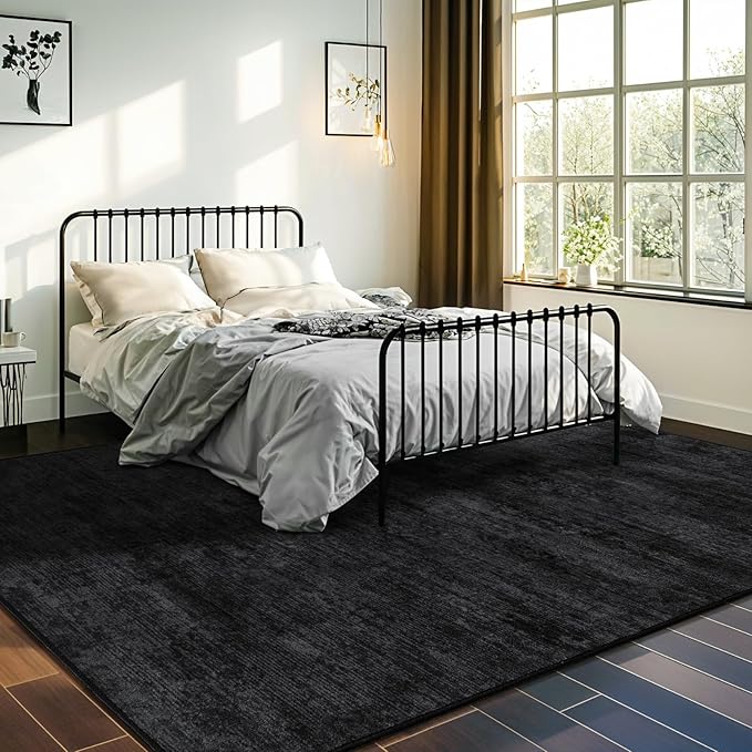 Washable Rug 5x7 Area Rugs for Living Room - Stain Resistant Non-Slip Backing Boho Rug for Bedroom,Durable & Ultra-Thin Vintage Large Area Rug(5x7,Black)