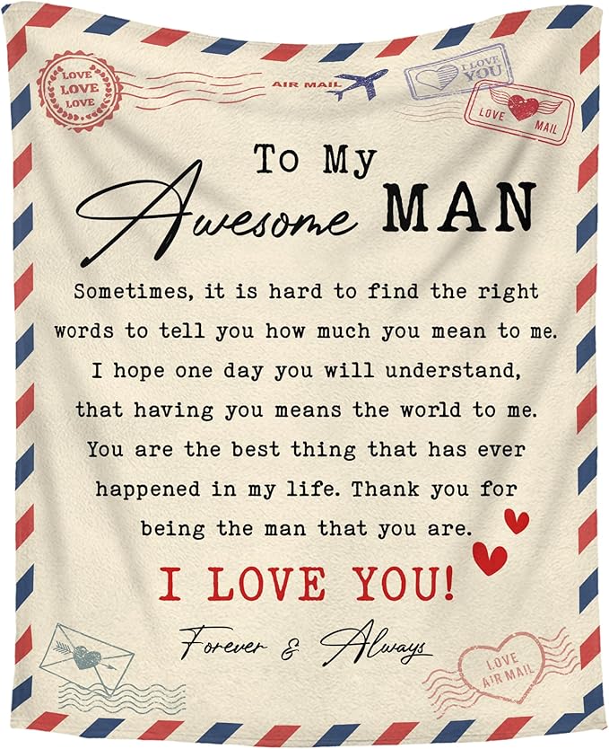 Romantic Gifts for Him Men - to My Awesome Man Soft Fleece Throw Blanket 50x60 in - Father's Day Anniversary Birthday Gifts for Men Couple Husband Boyfriend