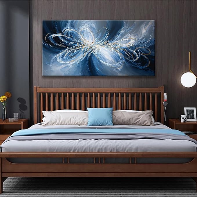 Abstract Wall Art Decor White Blue Wall Art For Living Room Decor Ready To Hang Canvas Wall Art For Office Kitchen Bedroom Canvas Prints 24x48 Inch