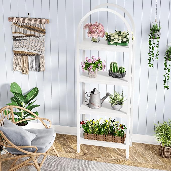 Tribesigns 4-Tier Industrial Wood Bookcase, 70.8" Open Bookshelf with Metal Frame, Storage Shelves Freestanding Display Rack Tall Shelving Unit for Office, Living Room, Bedroom (White, 1PC)