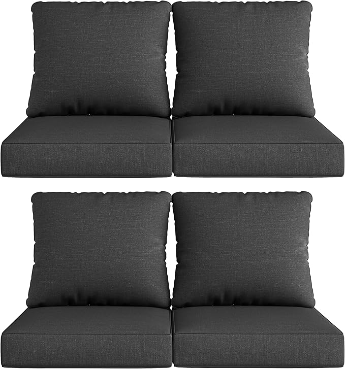 UIXE 24.5" Deep Seat Outdoor Cushion Set with Back Pillows, Patio Furniture Cushions, Sectional Sofa Bistro Chair Cushion - Dark Gray, Set of 4