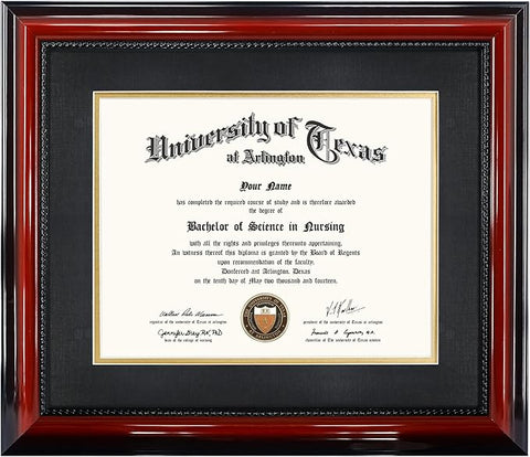 11x14 Diploma Degree Frame with Mat or Display 15x18 Certificates without Mat,Solid Wood,Cherry Finish with Intricate Black Rope Detail,UV Protection Acrylic