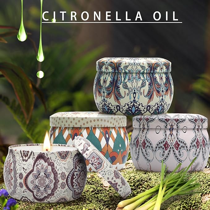 12 Pack Citronella Candles Outdoor, Natural Scented Candles for Patio, 360 Hours Lasting Soy Wax Citronella Candle Set, Summer Portable Candle Bulk for Garden, Patio, Balcony, Camping, Indoor