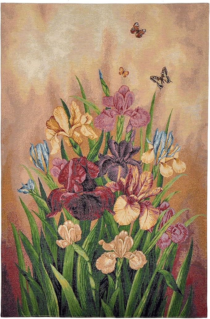 AureoMadis Vertical Woven Tapestry Wall Hanging with Lining & Rod Pockets - Vintage Floral Botanical Art Decor for Bedroom Living Room (27" W x 41.5" H) - Elegant Iris Bouquet
