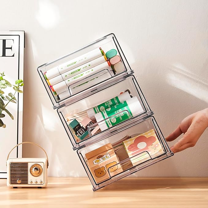 clear Drawer-Type Plastic Storage Box Bins Organizer，Family First Aid Kits Medicine cabinet Box Organizer,Closet ，Shelf，Ointments, Adhesive Bandages，Cosmetics,Office Items (clear, 2M)