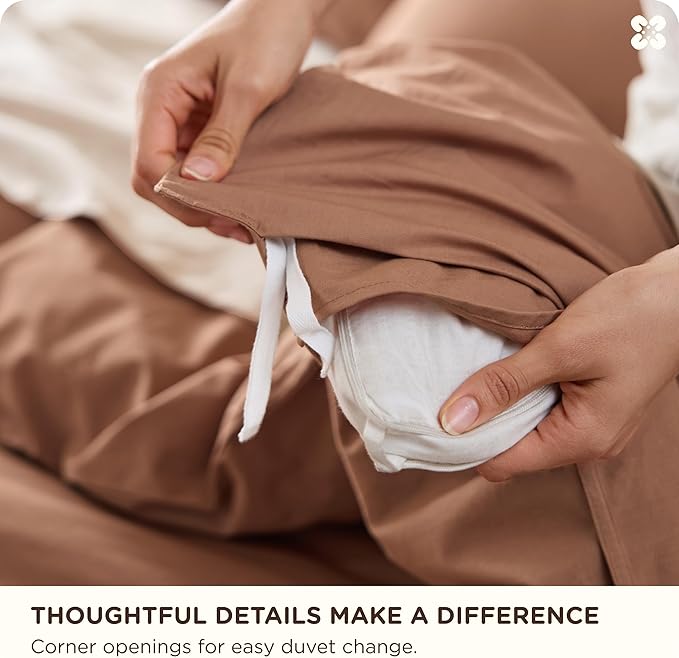 Bedsure Cotton Duvet Cover Full - Luxury Slub Weave 100% Cotton Duvet Cover Set with a Linen Like Textured, Easy Change Durable Bedding Set 3 Pieces, Mocha Mousse, 80" x 90"