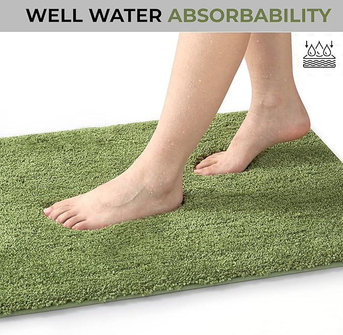YHF Bathroom Rugs 24" X 35", Extra Thick & Soft Microfiber Shaggy, Machine Washable Bath Mats, Absorbent Bath Rugs, Non-Slip Rubber Backing Bath Mat for Bathroom Floor, Tub and Shower, Sage Green