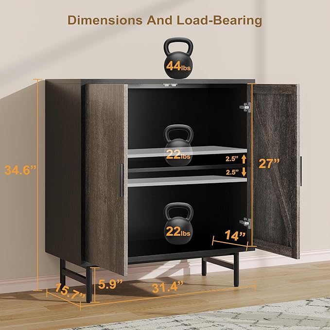 Sideboard Buffet Cabinet with Storage, Kitchen Storage Cabinet with Adjustable Shelf, 2-Door TV Console Table Accent Cabinet for Living Dining Room, Entryway, Hallway, Credenza, Coffee Liquor Bar