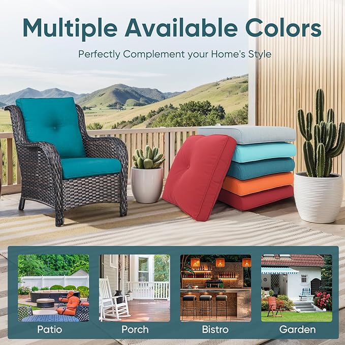 10-Piece Outdoor Patio Cushion Set - Fade & Water Resistant with Removable Olefin Cover, 22x24x4 Inch Memory Foam Cushions for Wicker Sectional Sofa – Peacock Green/Buckle