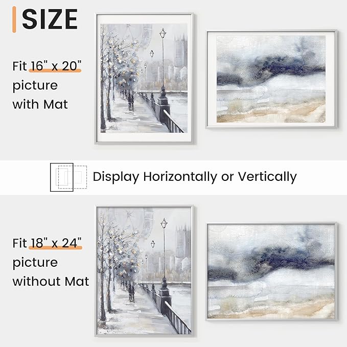 18x24 inch Metal Poster Frame - 18 x 24 Thin Aluminum Picture Frames Matted for 16x20 Photos, Artworks, Prints, Puzzle - High Definition Plexiglass - Vertical and Horizontal Display - Wall Hook Hanging Hardware Included - Silver, 4 Pack