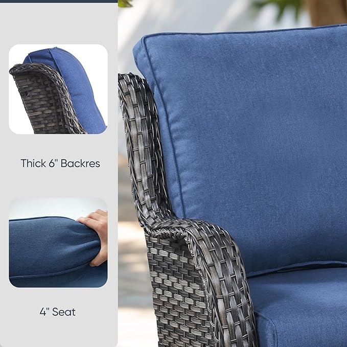 10-Piece Outdoor Patio Cushion Set - Fade & Water Resistant with Removable Olefin Cover, 22x24x4 Inch Memory Foam Cushions for Wicker Sectional Sofa – Blue/Regular
