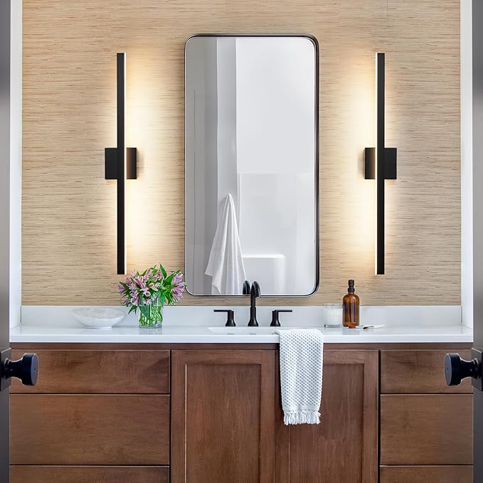 KAISITE Modern Bathroom Vanity Light - Black LED Bar Vanity Light Fixture Over Mirror, 32 Inch, Dimmable, 5CCT