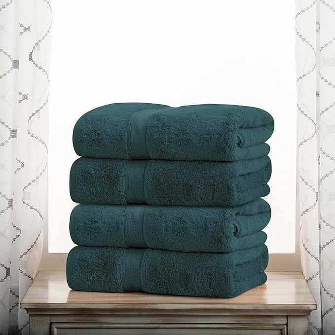 BNM Egyptian Cotton Heavyweight Towels, Ideal For Bathroom, Shower, Spa, 800 GSM Bath Towels, Highly-Absorbent, Luxury Bathroom Essentials, Ultra-Soft Plush Home Basics, Bath Towel Set of 4, Teal