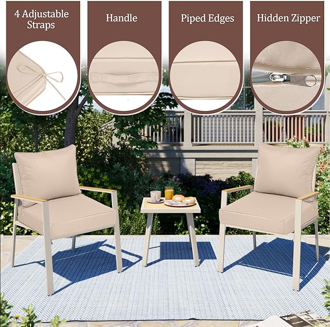 Waterproof Outdoor Chair Cushion Set of 2, 24x24x5 IN Deep Seat Patio Cushions with Fade Resistant Removable Cover,Outdoor Cushions for Patio Furniture with Ties&Handle for Chair Sofa Couch,Khaki