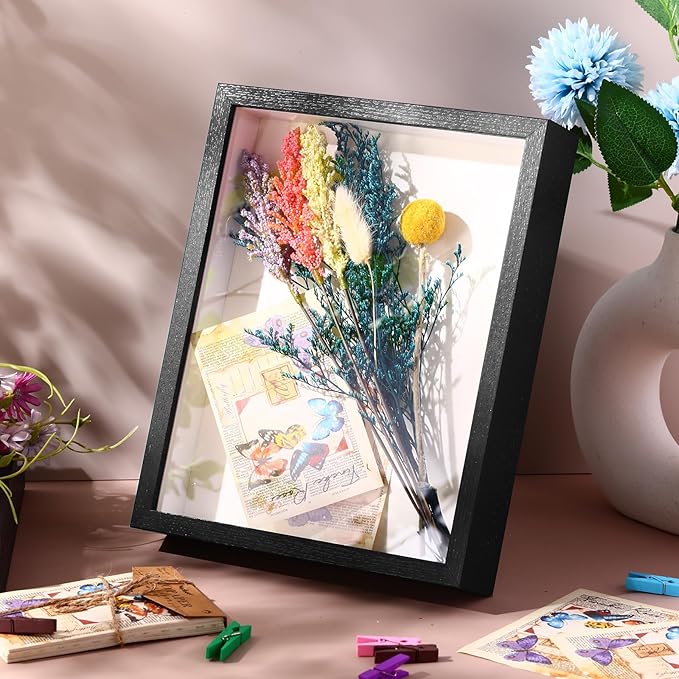 Ripeng 16 Pack Shadow Box Frame Display Case Picture Frame for Wedding Bouquet, Back to School Crafts, Memorial Photos, Ticket, Teacher, Medal, DIY Wall or Tabletop Gift Decor(8 x 10 Inch,Black)