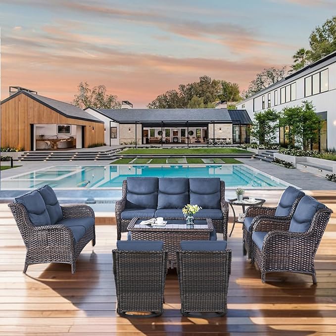 Patio Cushions for Outdoor Furniture - 22×24 Inches High Back and Deep Seating Outdoor Cushion for Patio Chairs Sofa Couch Loveseat Water Resistant(Blue/2 Set/Smile)