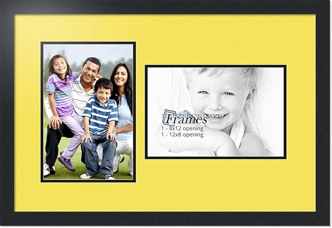 ArtToFrames Collage Photo Frame Double Mat with 2 - 8x12 Openings and Satin Black Frame
