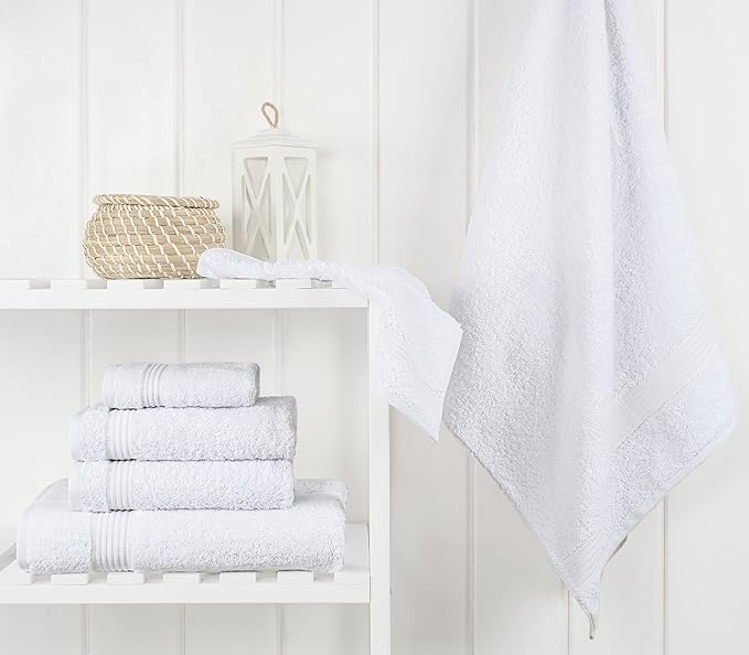 Cotton Paradise 6 Piece Towel Set, 100% Cotton Soft Absorbent Turkish Towels for Bathroom, 2 Bath Towels 2 Hand Towels 2 Washcloths, White Towel Set
