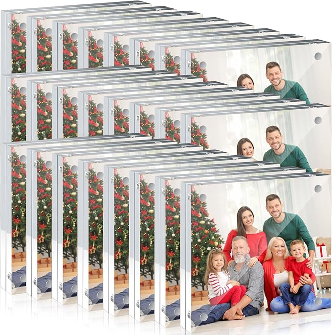 24 Pcs Acrylic Picture Frames, Clear Picture Frames Frameless Magnetic Picture Frame Double Sided Magnetic Photo Frame Free Standing Desktop Display Stand for Bedroom Living Room Home (Transparent, 4X4)