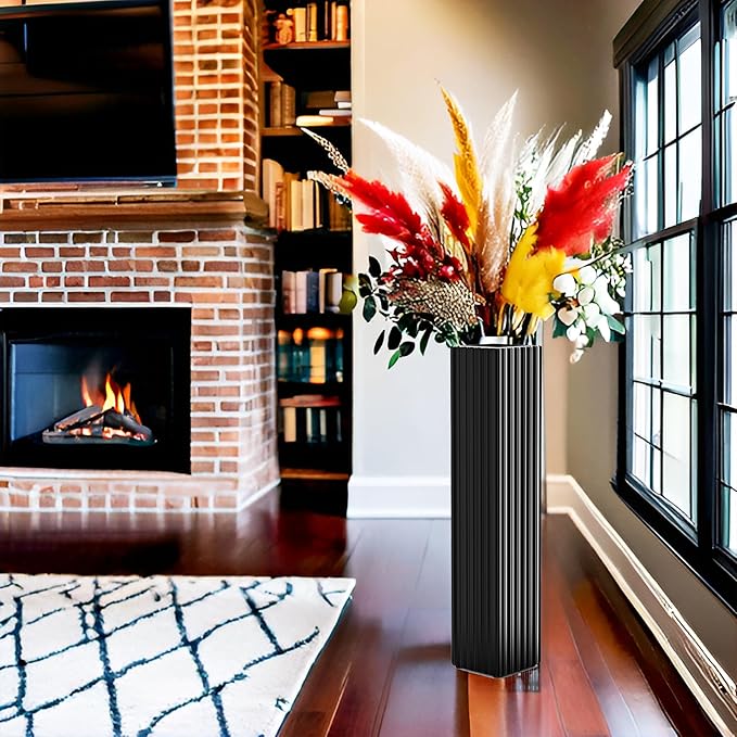 27.5 Inch Tall Floor Vase, Modern Black Resin Vase for Living Room Decor, Waterproof Sturdy Design, Elegant Home Office Decoration