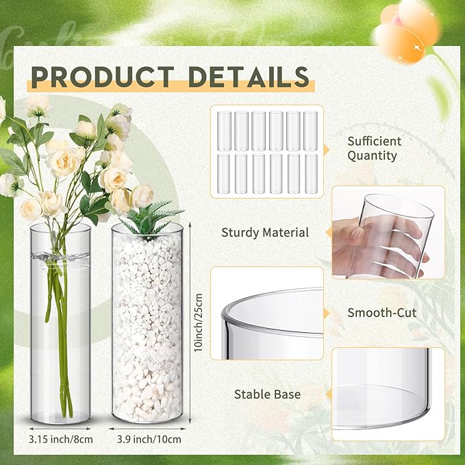 Nuogo 24 Pcs 10 Inch Acrylic Clear Cylinder Vase Plastic Flower Vase Unbreakable Tall for Wedding Centerpieces Party Home Plants Bouquet Decor