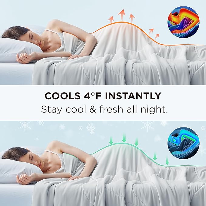 Bedsure Cooling Comforter King Size - Cooling Blankets for Hot Sleepers, Lightweight Comforter for Summer with Dual-Sided Cool Tech, Soft Breathable Cold Blanket for Sleeping, Grey, 102x90 Inches