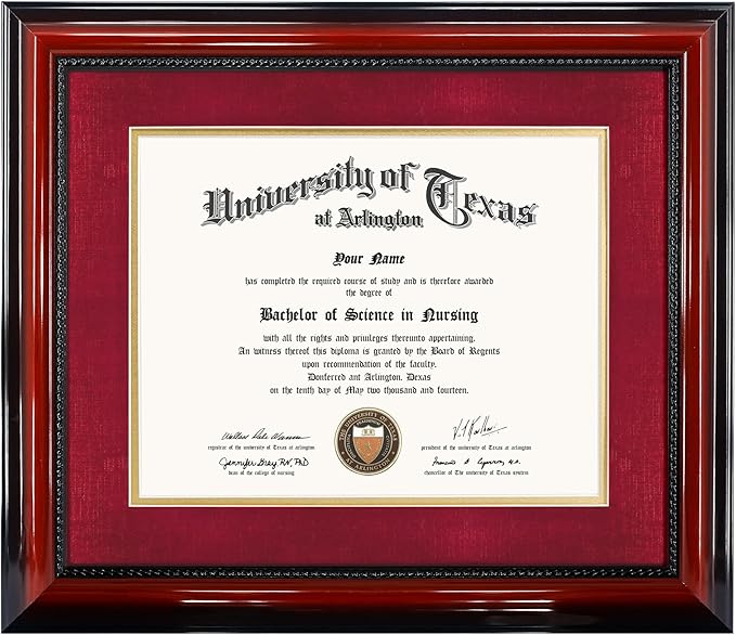 11x14 Diploma Degree Frame with Red Mat or Display 15x18 Certificates without Mat,Solid Wood,Cherry Finish with Intricate Black Rope Detail,UV Protection Acrylic