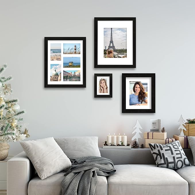 11x14 Picture Frame Set of 2, Made of Made of Glass and Rustic Black Wooden Frame, Display 8x10 Pictures with Mat or 11 x 14 Posters without Mat for Wall Mounting, Gallery Photo Frames