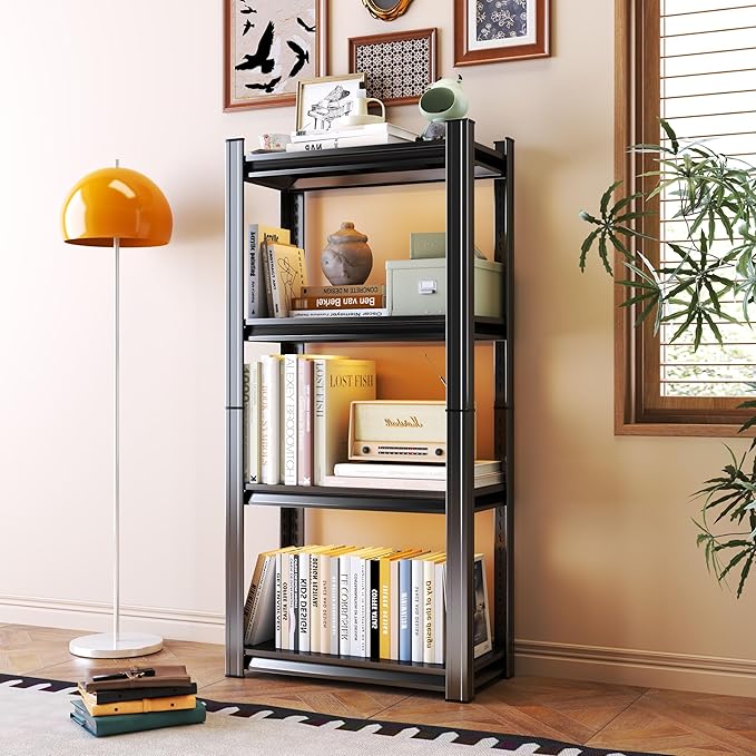 Tall Bookshelf with Open Shelves, Metal Office Book Shelf, Adjustable Organizer Bookcase, Standing Storage Organizer Shelf for Living Room (31.5" W*13.8" D*63" H)
