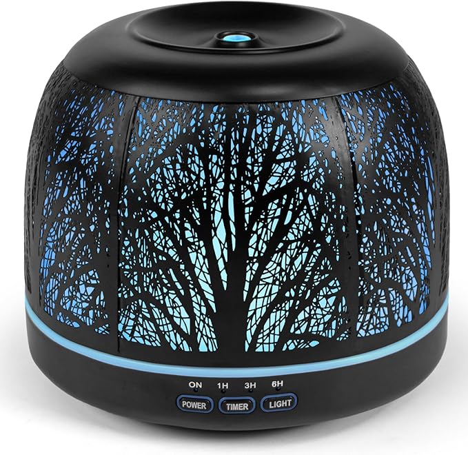500ml Essential Oil Diffuser, ARVIDSSON Metal Diffusers for Essential Oils, Aromatherapy Diffuser for Large Room, Color Mood Light & Mist Timer Setting, Gift for Women - Black Tree