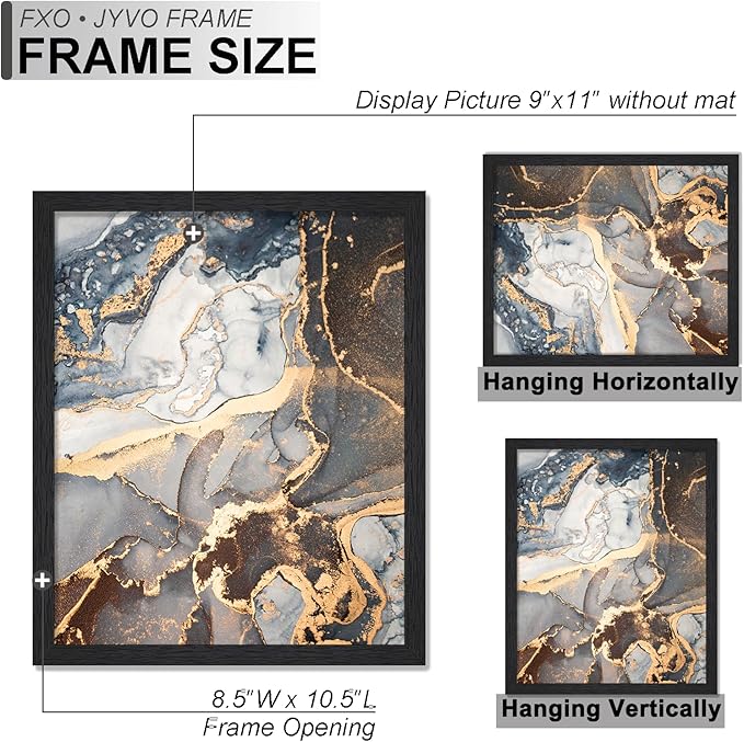 Engineered Wood 9x11 Picture Frame, Black Frame for 9 x 11 Inch Picture Poster Photo, Light Weight 9 by 11 Frame with Wood-grain for Wall - 1 Pack/Black/9"x11"
