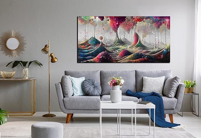 JKWALL77 Mountain Wall-Decor - Graffiti Poster Wall Art - Abstract Canvas Wall Art For Living Room Ready To Hang Size 40" x 20"