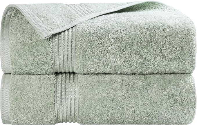 Superior Egyptian Cotton Bath Towel Set, Home Bathroom Towels, Master, Guest Bath, Decor Essentials, Quick Dry, Absorbent, Large Body Towels, Spa, Hotel, Resort, Adult, Kids, Set of 2, Sage