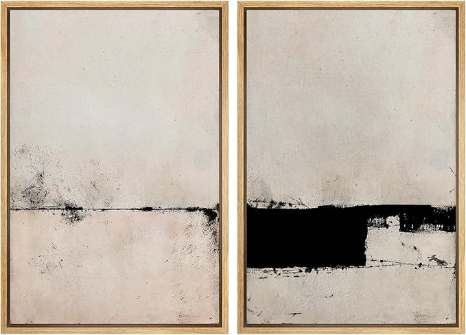 SIGNWIN Framed Canvas Print Wall Art Set Pastel Industrial Grunge Landscape Abstract Shapes Illustrations Minimal Decorative Nordic Relax/Zen for Living Room, Bedroom, Office - 16"x24"x2 Natural