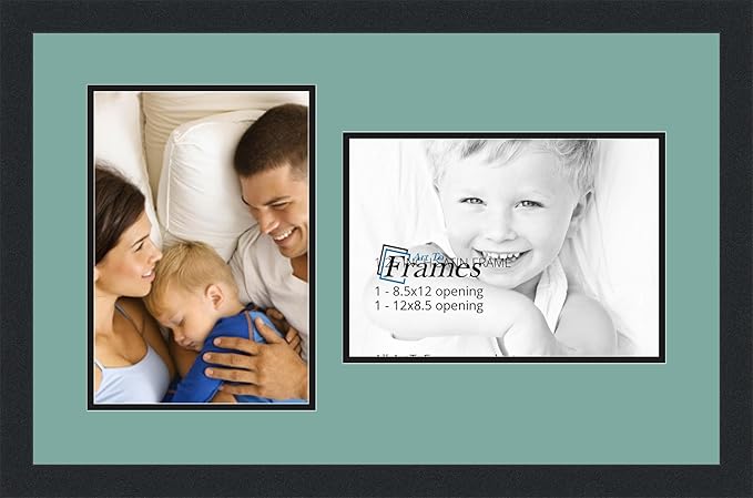 ArtToFrames Collage Photo Frame Double Mat with 2 - 8.5x12 Openings and Satin Black Frame
