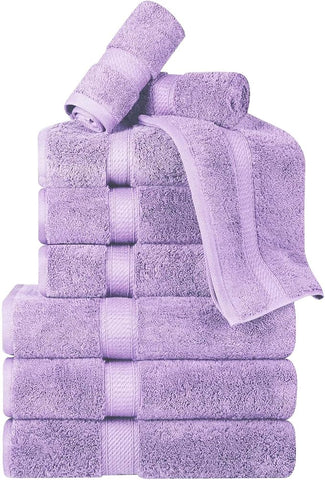 BNM Egyptian Cotton Heavyweight Towels, Ideal For Bathroom, Shower, Spa, Hotel, 800 GSM, Face/ Washcloths, Hand Towels, Bath Towels, Highly-Absorbent, Luxury Home Basics, 9 Piece Towel Set, Purple
