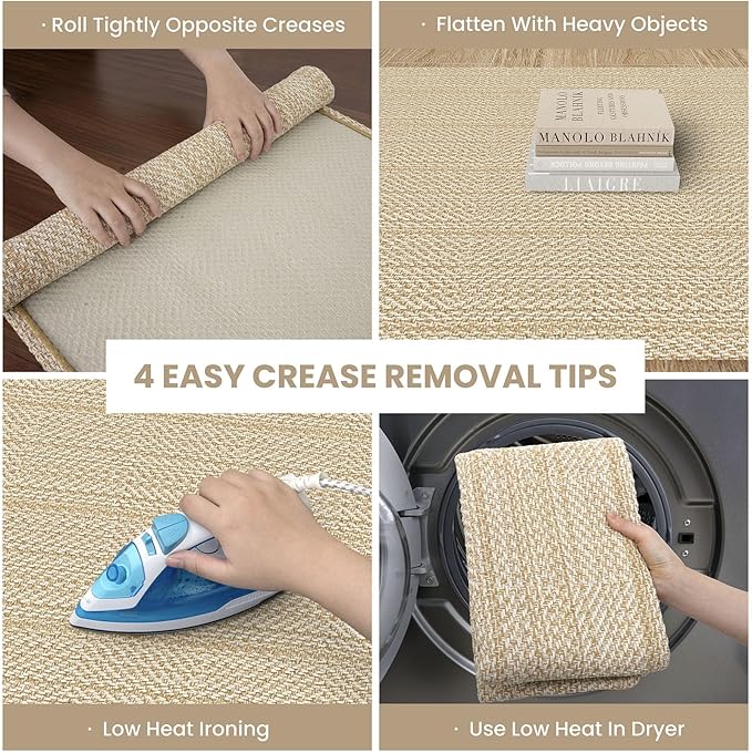 IOHOUZE Washable Runner Rug 2x8 Non Slip Rubber Backed Hallway Runner Entryway Runner Indoor, Kitchen Rugs Woven Cotton Floor Carpet for Kitchen Hall Entrance, Warm Beige/Orange/Apricot