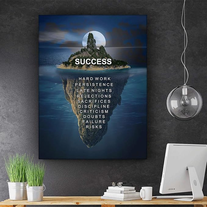 Island Success Canvas Print Motivational Office Decor Modern Art Night House Iceberg Motivation Hustle Entrepreneur Inspirational Pop Arts (8 x 8 in)