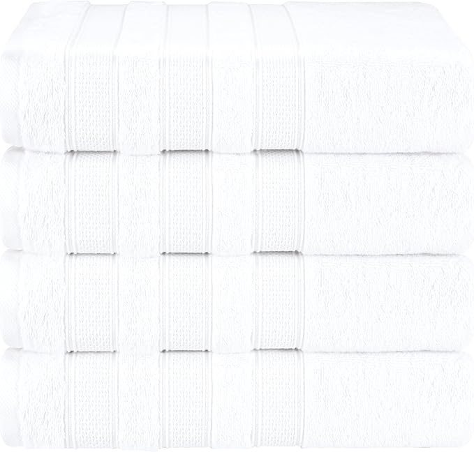 American Soft Linen Salem 100% Cotton Turkish 4 Piece Bath Towels for Bathroom, 600 GSM Soft Absorbent Quick Dry Bath Towel Set, White