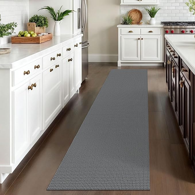 IOHOUZE Washable Runner Rug 2x10 Non Slip Rubber Backed Long Hallway Runner Entryway Runner Indoor, Kitchen Rugs Woven Cotton Floor Carpet for Hall Entrance, Dark Grey