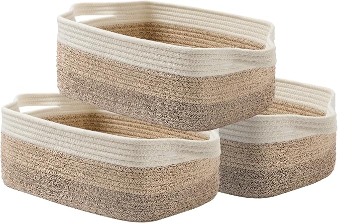KALLAX Small Woven Basket, 14 x 10 x 5.6 Inches, Small Storage Baskets for Organizing, Gift Baskets Empty, Cute Rope Shelf Closet Storage Bins for Shelves, Dog Toy Basket, Gradient Brown