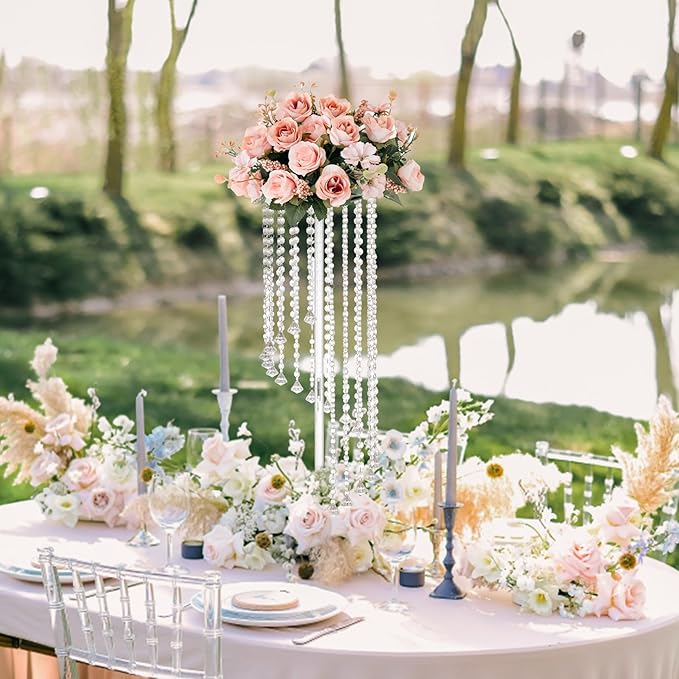 10 Pcs 31.5" Clear Acrylic Tall Flower Vases - Cylinder Pedestal Stands for The Table Centerpieces for Parties, Chandelier Crystals Decorative Flower Stand, Wedding, Celebration, Home Decoration