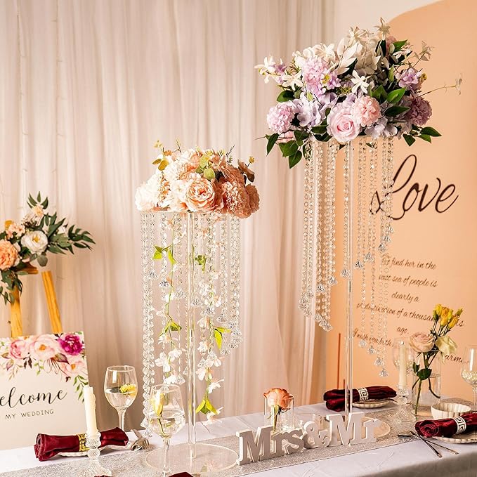 Wedding Centerpieces Decoration Flower Vase, Elegant Acrylic Crystal Stand -2 Pcs 23.6inch High Party Tables Decorations, Dining Table Chandelier Centerpiece Stands