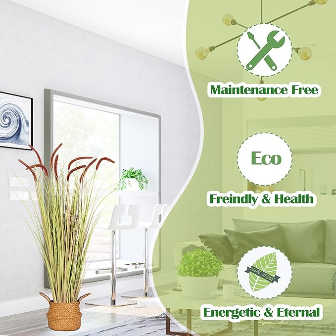 Sunnyglade 4 FT 2-Pack Artificial Horsetail Reed Grass, Fake Topiary Plant Tree in Pot, Cement Filled Pot Faux Flower Plants, Housewarming Gift Potted Bushes for Home Indoor Outdoor Office Decor