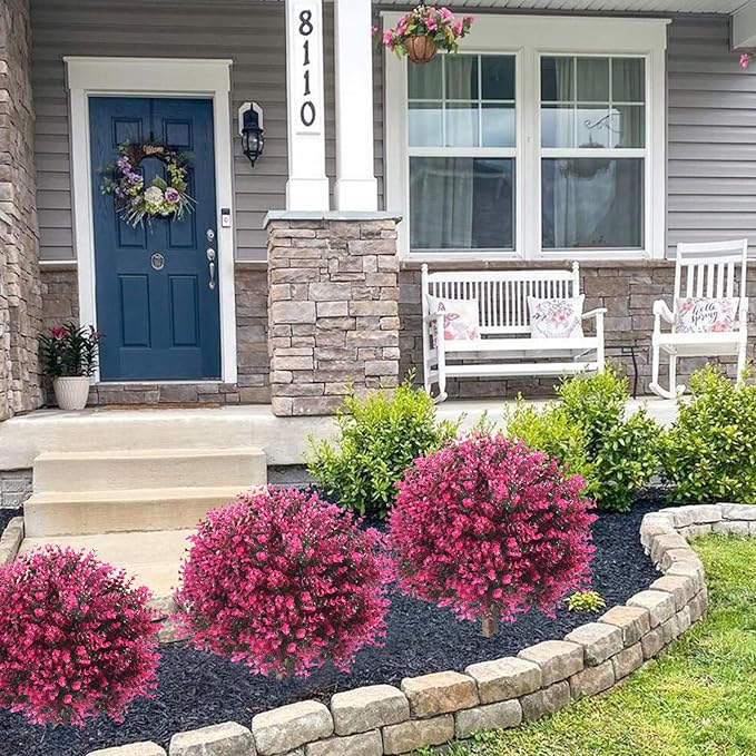 Set of 2 Pack Large Artificial Rose Boxwood Topiary Ball Tree, 24.8" Tall Outdoor Simulated Bushes UV Resistant with Ground Spike, Faux Rose Plants for Outside, Front Porch, Home Garden Decor