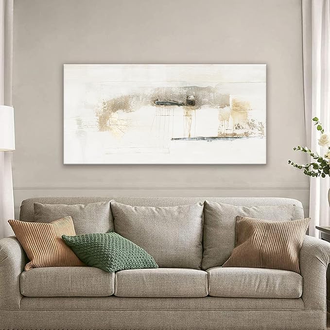QSQ Abstract Wall Art Decor Grunge Room Decor Art Off white Canvas Wall Decoration 20" x 40" Painting White Artwork for Bedroom Home Office Dining Room Decoration