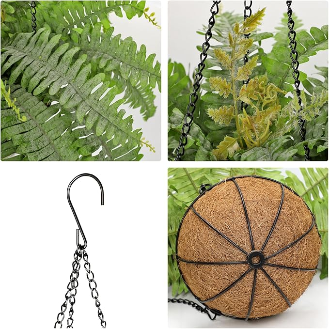 Fake Hanging Plants Large Boston Fern Artificial Plants Outdoor Realistic Fake Ferns with Palm Basket Silk Plants Ferns Hanging Plant Artificial Decor for Home Front Porch Window Garden - Dusty Green