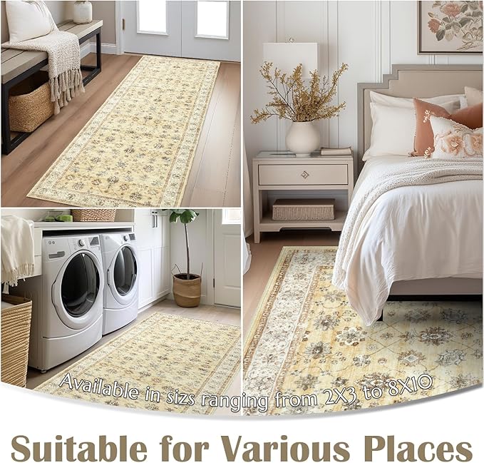 jinchan Area Rug 2x3 Washable Vintage Floral Rug Indoor Entryway Non-Slip Door Mats Soft Carpet for Living Room Bedroom Bathroom Home Office Taupe