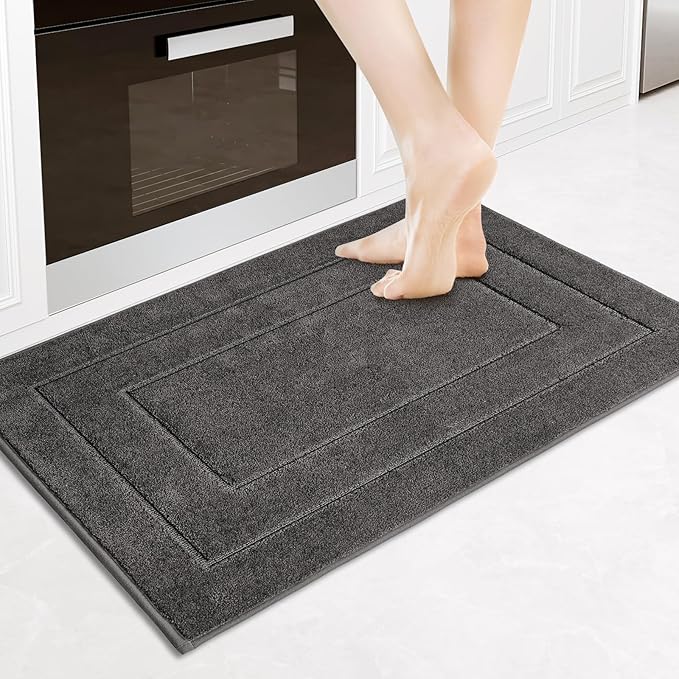PURRUGS Machine Washable Kitchen Rug 24" x 35.5", Non-Slip/Skid Kitchen Runner Rugs & Floor Mats, Super Absorbent Soft Standing Mats for Kitchen, Sink & Laundry, Grey